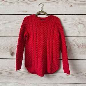 Lands End Women's Fisherman Red Cable‎ Knit Crewneck Sweater Size Medium